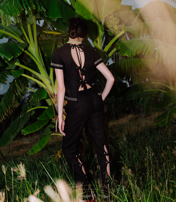 Embroidered Tie Trousers