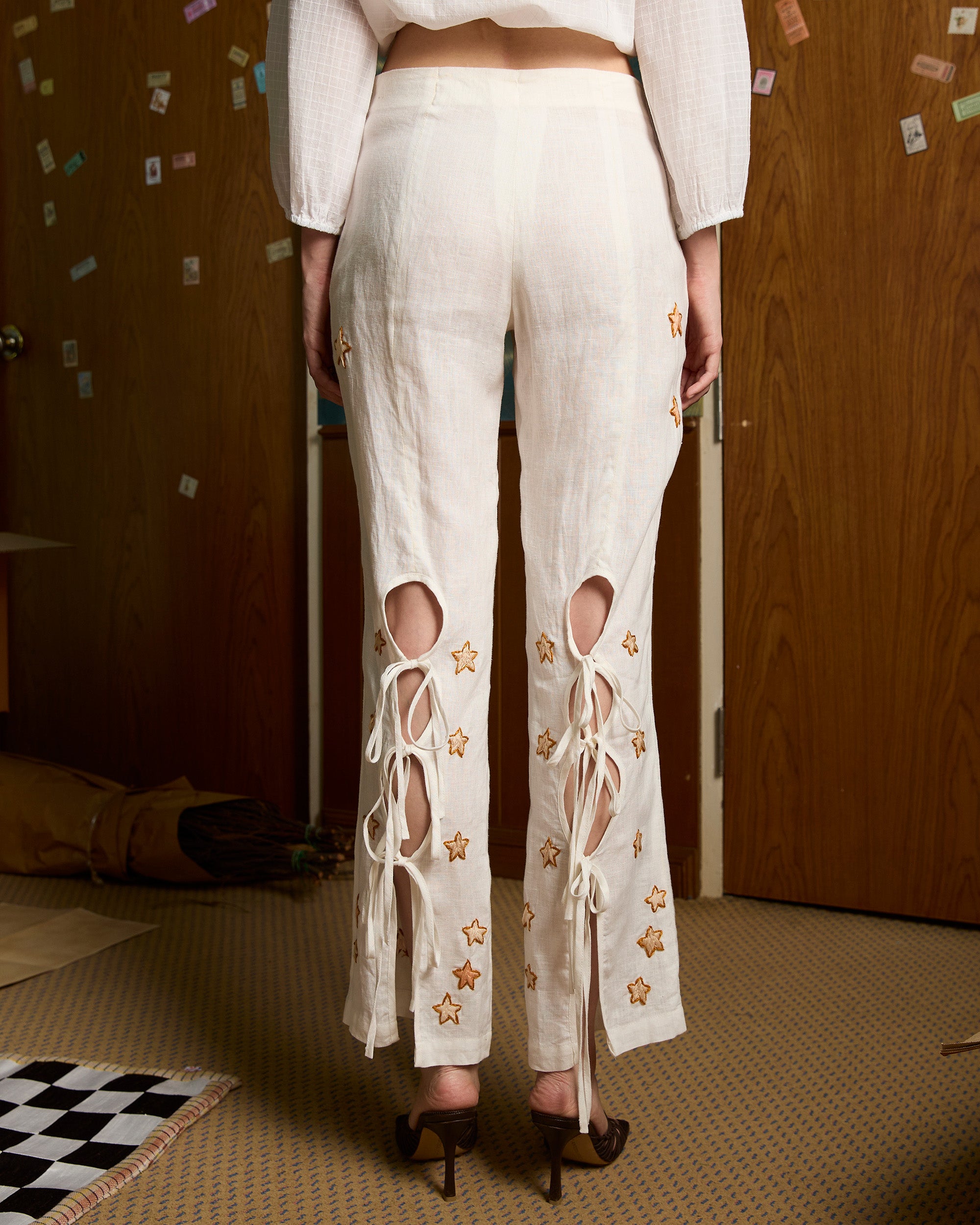 Embroidered Tie Trousers